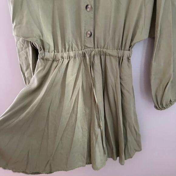 Zara Women's Light Green Long Sleeve Button Front‎ Tie Waist Shirt Dress Size S - Picture 5 of 10
